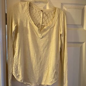 Free People Cream Lace Long Sleeve Top